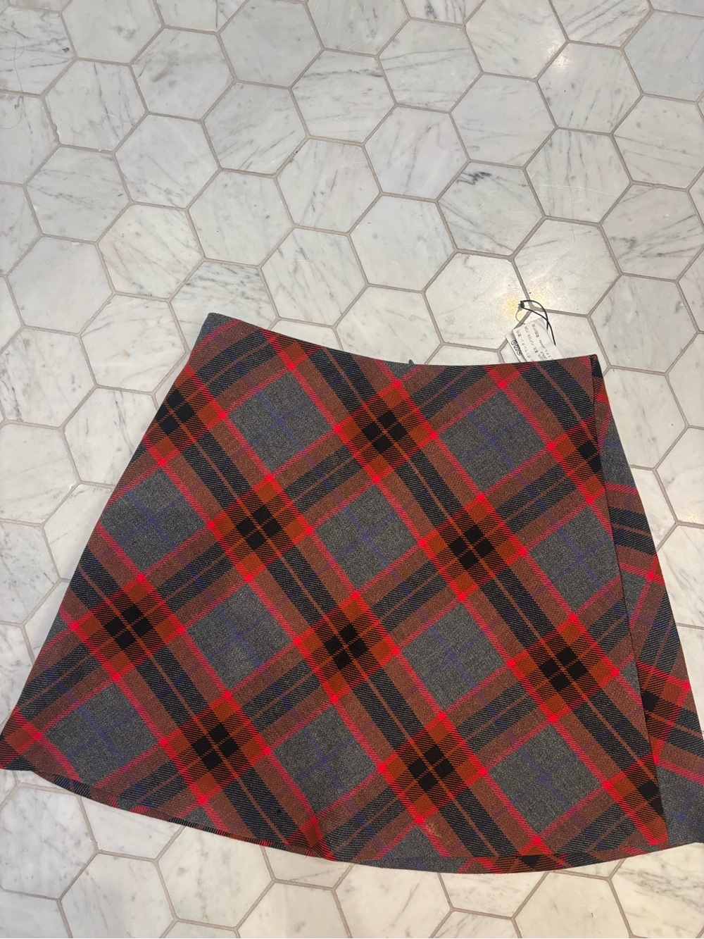 Zara Red and Black Plaid Mini Skirt